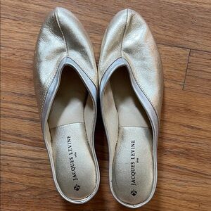 Jacques Levine Gold Leather Slip-On Ballet Flats